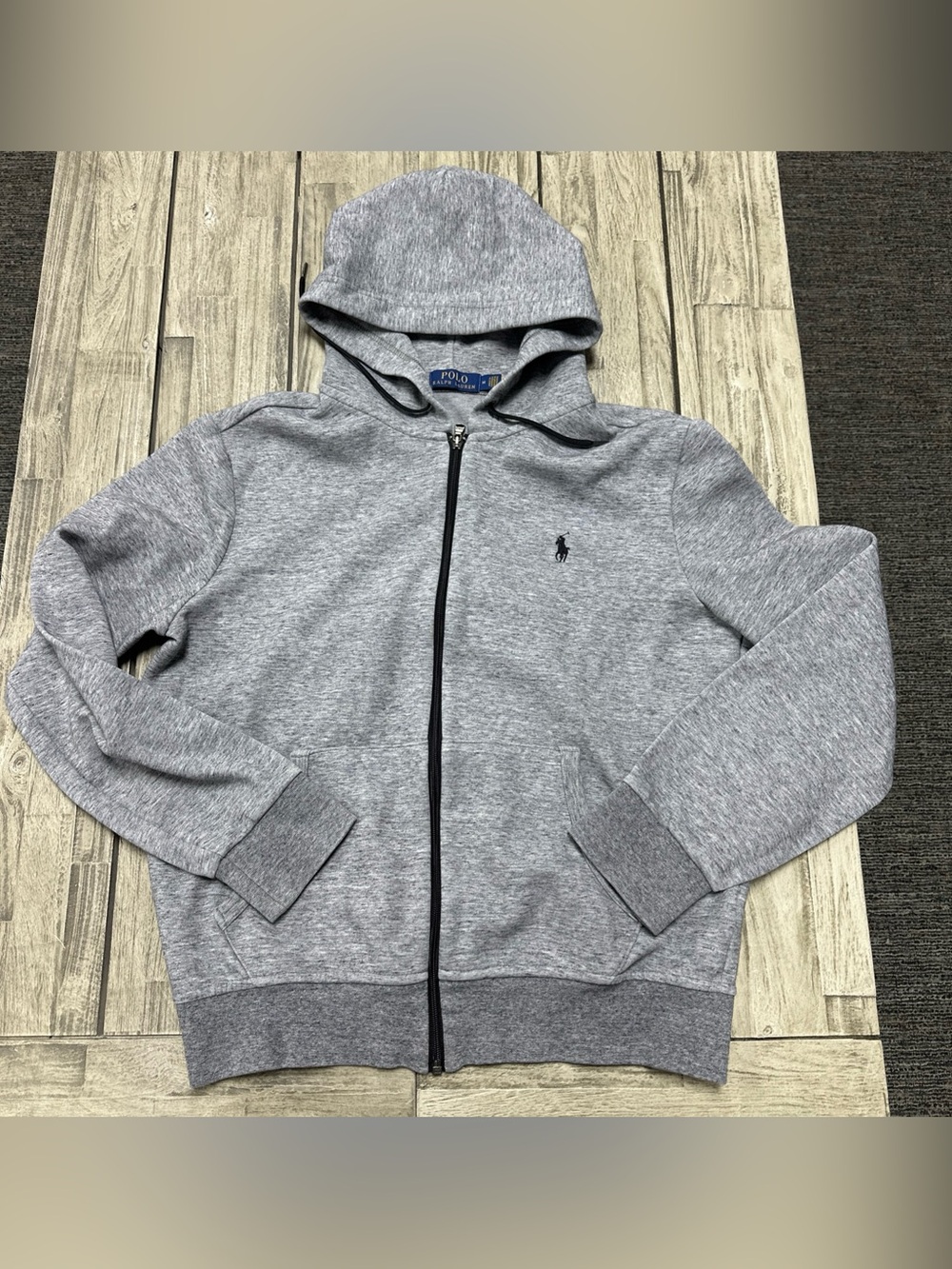 Polo Ralph Lauren Double Knit Full Zip Hoodie Men’s M Grey Performance Pockets